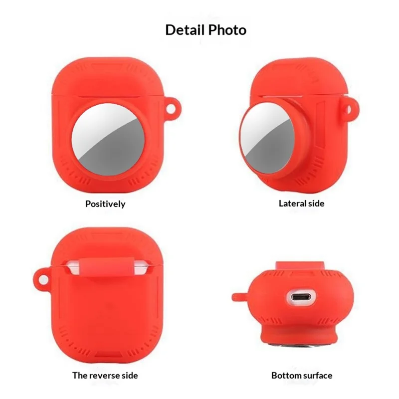 2 in 1 Silicone Case for AirTag / Apple AirPods with Wireless Charging Case (2019) / AirPods with Charging Case (2019) / (2016) Anti-Drop Protective Cover with Anti-Loss Carabiner - Red