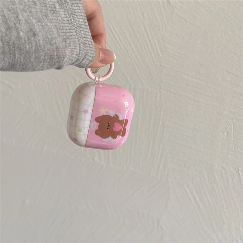 For AirPods 5 / 4 Protective Case Brown Bear Cartoon Pattern TPU Earphone Cover with Buckle Keychain + Pendant