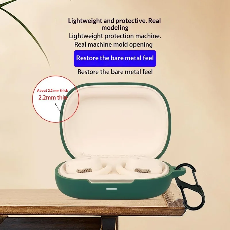 For Edifier A6 Silicone Case Wireless Earbuds Protective Cover with Anti-Lost Buckle - Blackish Green