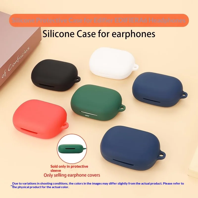 For Edifier A6 Silicone Case Wireless Earbuds Protective Cover with Anti-Lost Buckle - Blackish Green