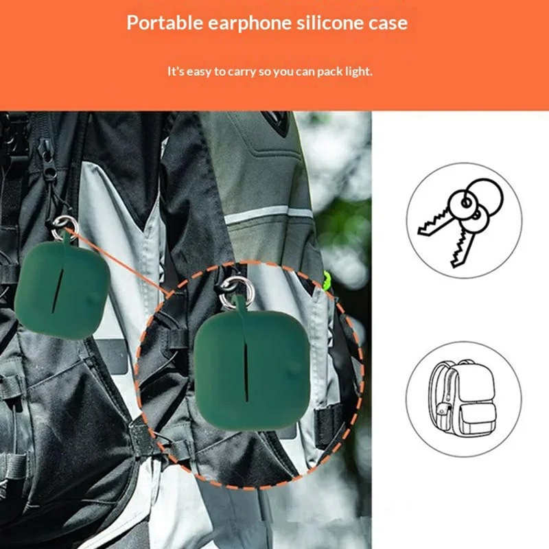 For Anker Soundcore P42i Silicone Earphone Case Shockproof Cover with Hanging Buckle - Dark Blue