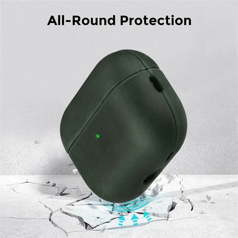 AHASTYLE BO09-P2 for AirPods Pro 2 Case Crazy Horse Texture Genuine Cow Leather Shockproof Cover with Detachable Lanyard - Midnight Green