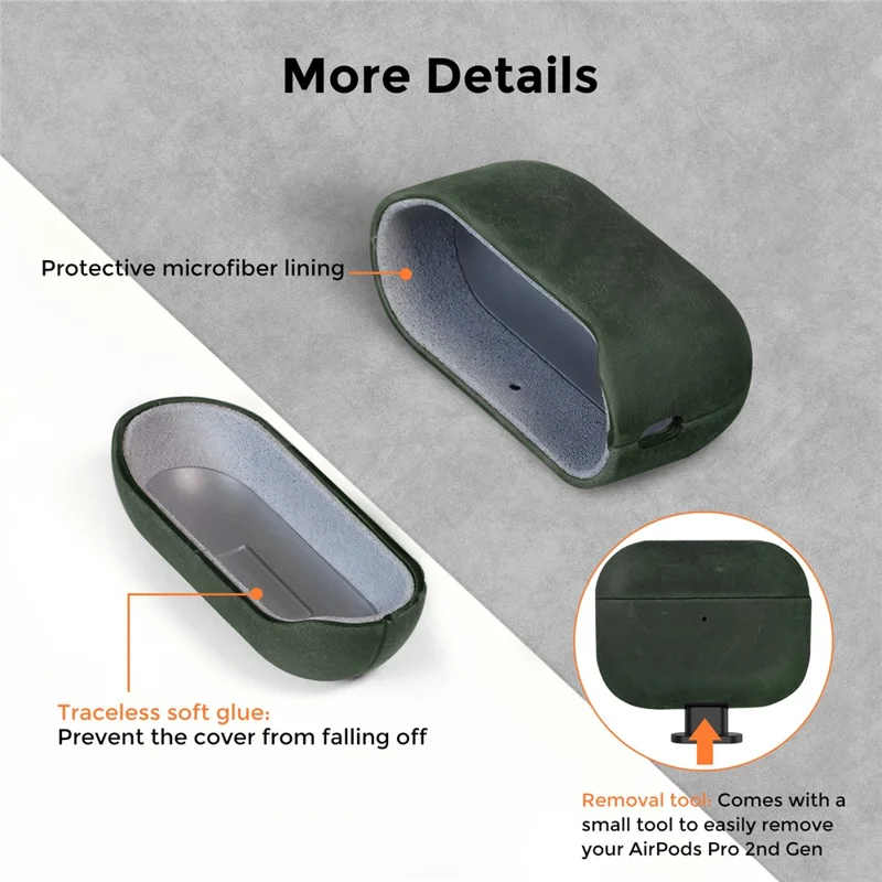 AHASTYLE BO09-P2 for AirPods Pro 2 Case Crazy Horse Texture Genuine Cow Leather Shockproof Cover with Detachable Lanyard - Midnight Green
