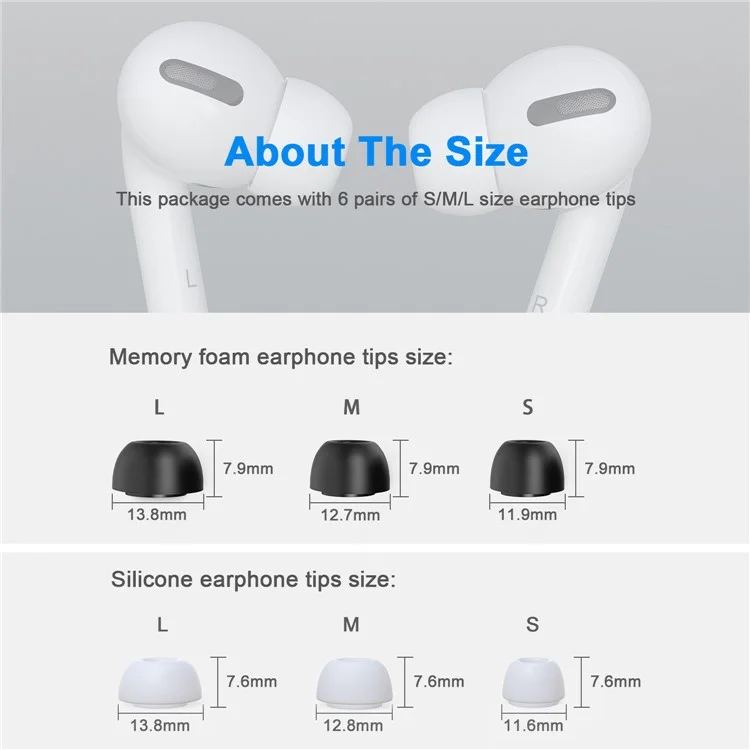 NEW BEE 6 Pairs S/M/L In Ear Memory Foam Silicone Ear Tips Replacement Earbuds Caps for Apple AirPods Pro