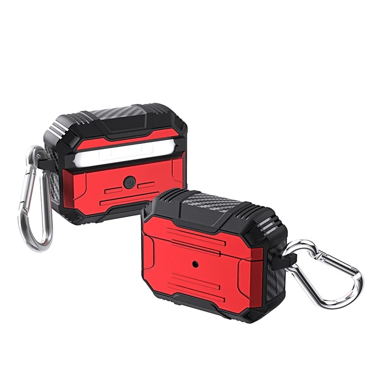 PC Dur + TPU Soft TPU Full Protective Skin Shell Earbud Case Avec Keychain Pour Apple AirPods Pro - Rouge