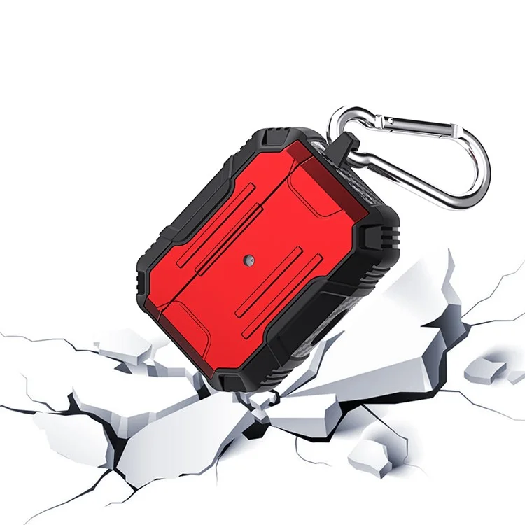 PC Dur + TPU Soft TPU Full Protective Skin Shell Earbud Case Avec Keychain Pour Apple AirPods Pro - Rouge