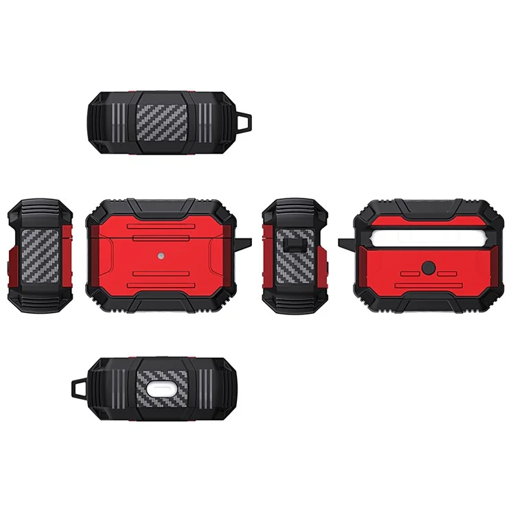 PC Dur + TPU Soft TPU Full Protective Skin Shell Earbud Case Avec Keychain Pour Apple AirPods Pro - Rouge