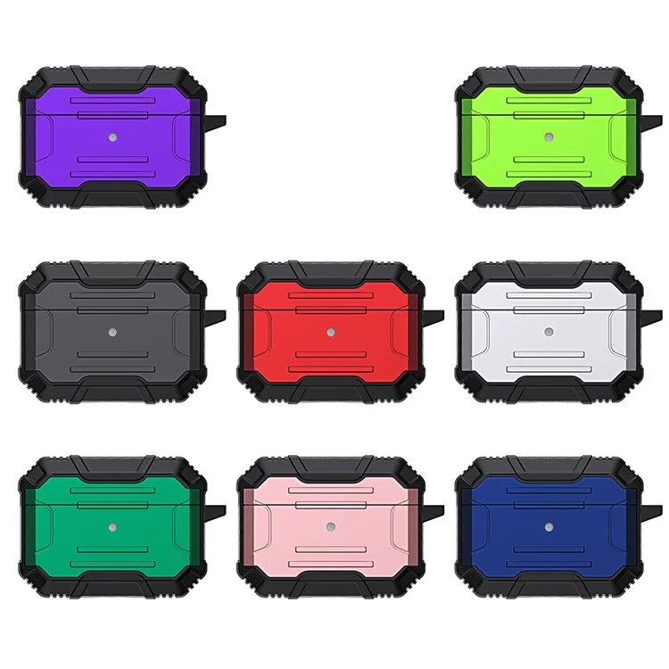PC Dur + TPU Soft TPU Full Protective Skin Shell Earbud Case Avec Keychain Pour Apple AirPods Pro - Rouge