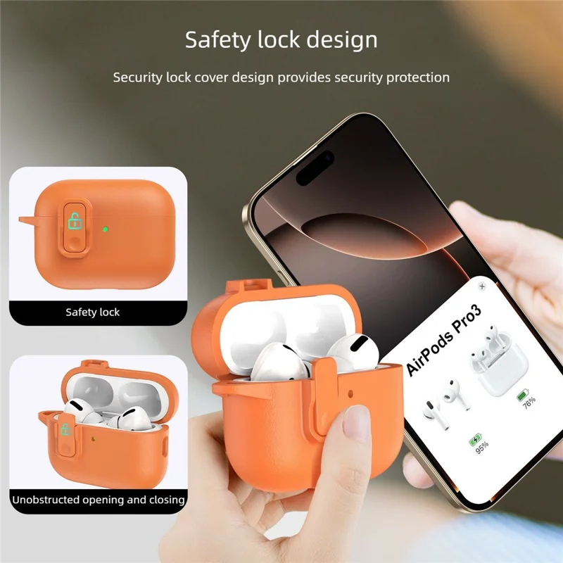 For AirPods Pro 3 Earphone Case TPU Faux Leather Texture Secure Lock ...