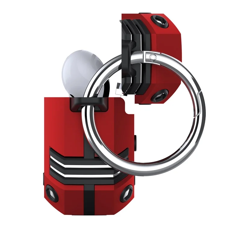 Hard PC Soft TPU Bluetooth Antipplop Warphone Case с Carabiner Для Apple AirPods 3 - Красный