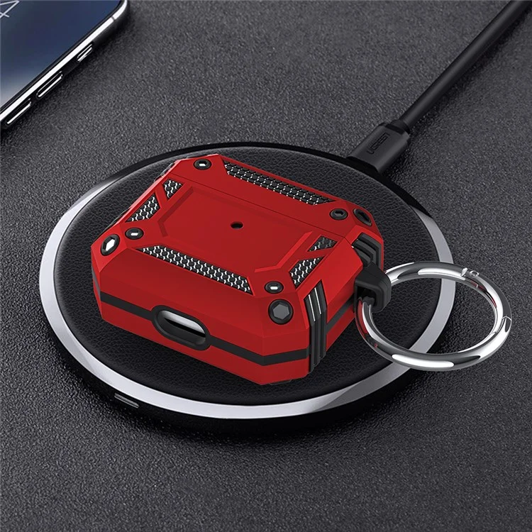 Hard PC Soft TPU Bluetooth Antipplop Warphone Case с Carabiner Для Apple AirPods 3 - Красный