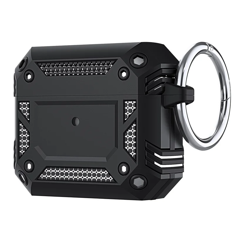 Hard PC Soft TPU Bluetooth-compatible Anti-Drop Earphone Case with Carabiner for Apple AirPods 3 - Black