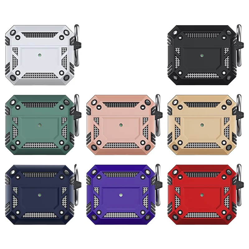 Hard PC Soft TPU Bluetooth-compatible Anti-Drop Earphone Case with Carabiner for Apple AirPods 3 - Black