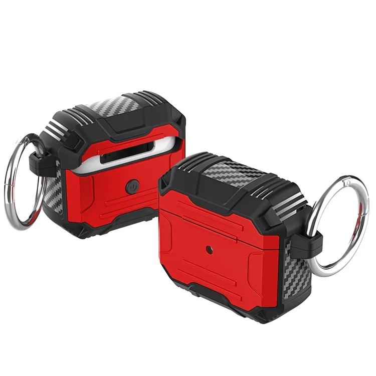 Proteção Completa PC+TPU Bluetooth Earphone Anti-Fall Case Com Carabiner Para Apple AirPods 3 - Vermelho