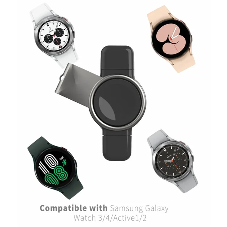 Carregador Sem Fio Rápido Magnético 2 em 1 USB+Type-C T304-S para Samsung Galaxy Watch 3 4/Galaxy Watch Active 1 2