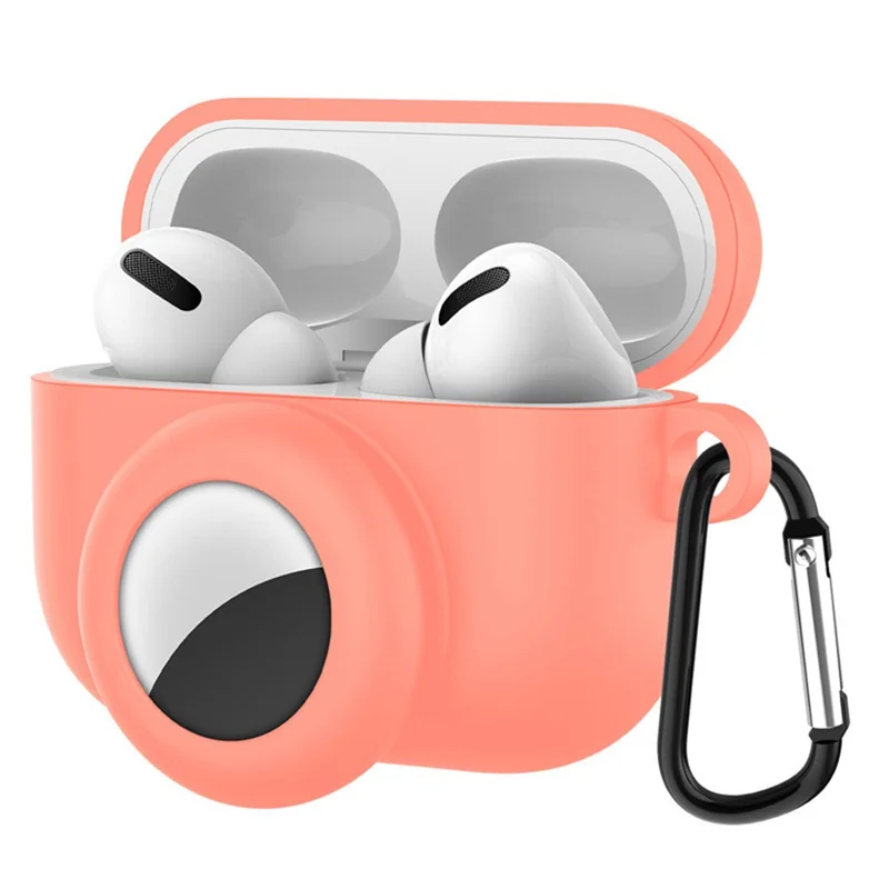Shockproof Soft Silicone Case Protection Cover with Keychain Hook for Apple AirPods Pro+AirTag - Orange