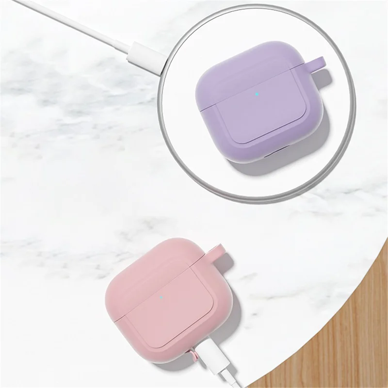 Wireless Earphone Charging Case Protective Cover Silicone Sleeve with Hanging Buckle for AirPods 3 - Black