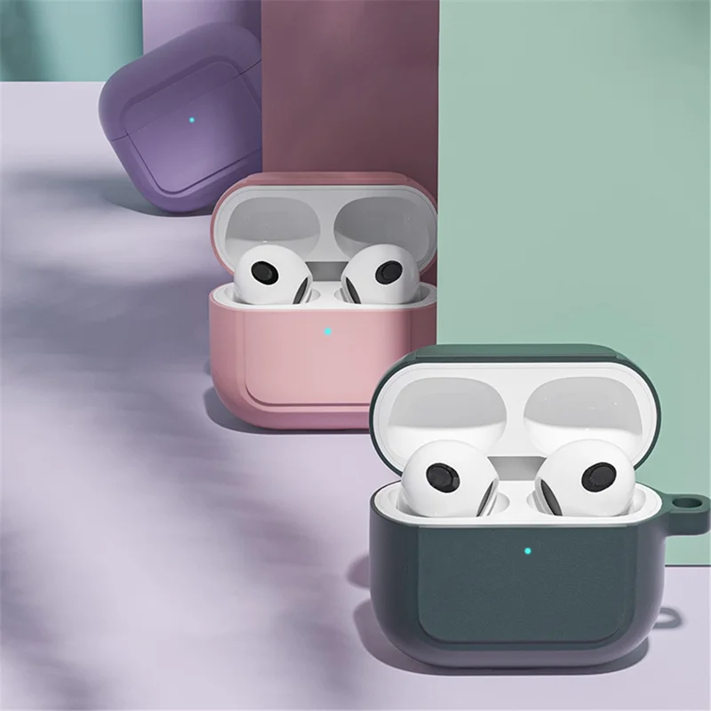 Wireless Earphone Charging Case Protective Cover Silicone Sleeve with Hanging Buckle for AirPods 3 - Pink