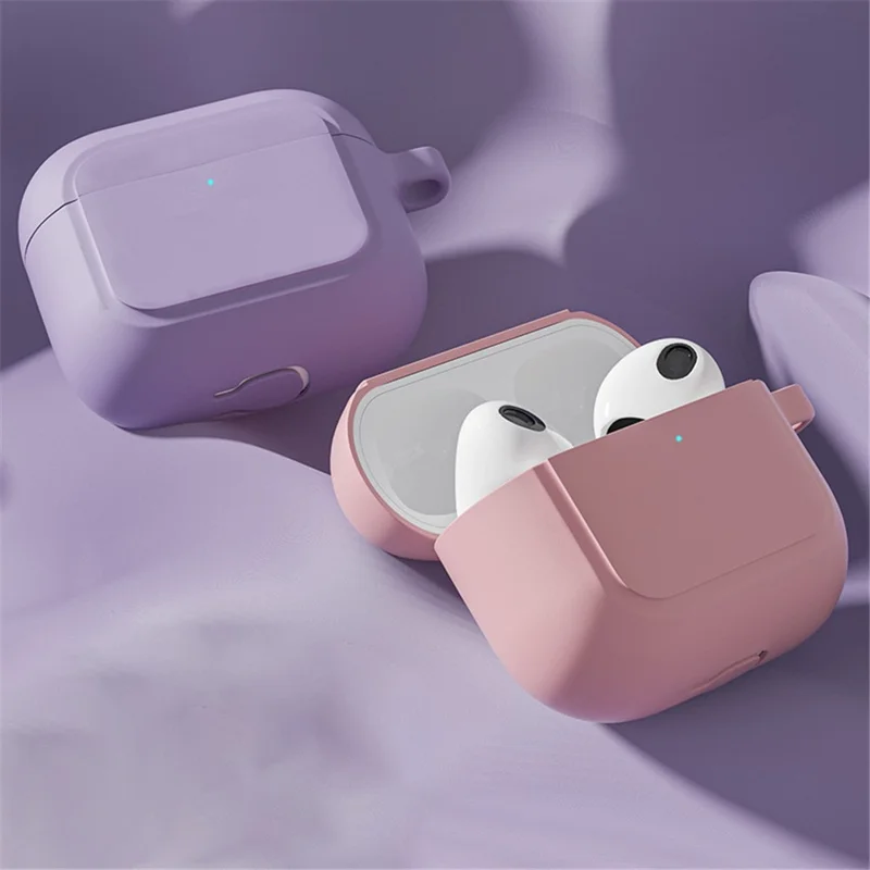 Wireless Earphone Charging Case Protective Cover Silicone Sleeve with Hanging Buckle for AirPods 3 - Pink