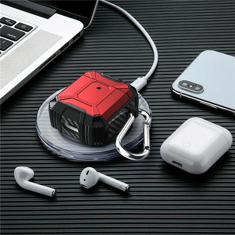 Portable Shock-resistant TPU Earbuds Case Cover Anti-drop Protective Case with Keychain for AirPods 1/2 - Red