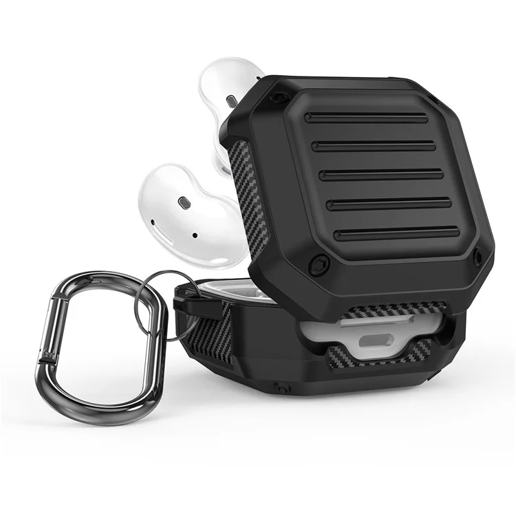 Suitcase Design Stripe TPU Case Bluetooth Earphone Anti-drop Protective Cover for Samsung Galaxy Buds2/Live/Pro - Black