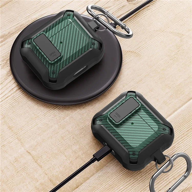 Diseño de Tapa de Forma Snap-on Textura de Fibra de Carbono Bluetooth Cubierta Protectora de Protección Para Auriculares Para AirPods 3 - Estilo 1