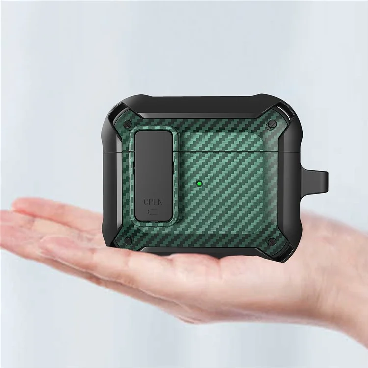 Diseño de Tapa de Forma Snap-on Textura de Fibra de Carbono Bluetooth Cubierta Protectora de Protección Para Auriculares Para AirPods 3 - Estilo 1