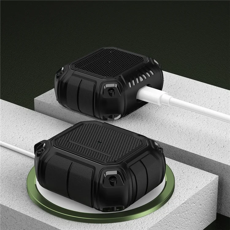 Plaid TPU Anti-drop Earbuds Protetor de Capa Portátil Caixa de Carregamento de Fones de Ouvido Com Chaveiro Para Apple AirPods 3 - Preto