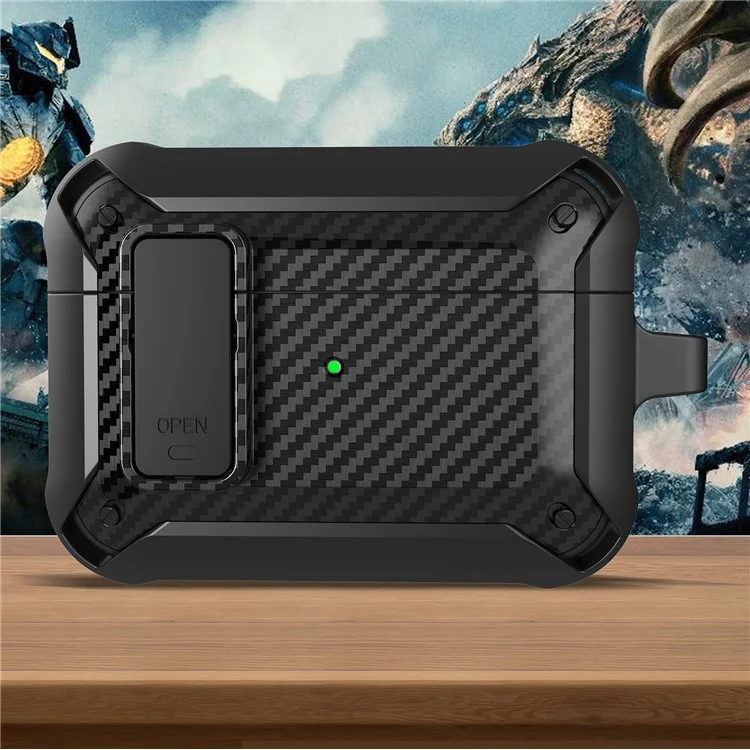 Carbon Fiber Texture Snap-On Lid Diseño Inalámbrico TPU + PC Funda Protectora Para AirPods Pro - Estilo 1