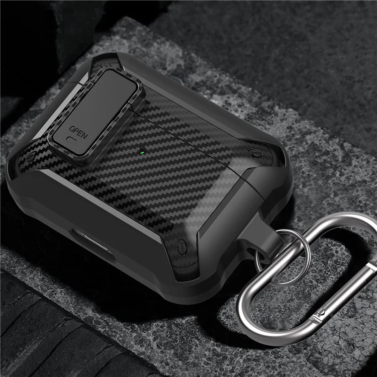 Carbon Fiber Texture Snap-On Lid Diseño Inalámbrico TPU + PC Funda Protectora Para AirPods Pro - Estilo 1