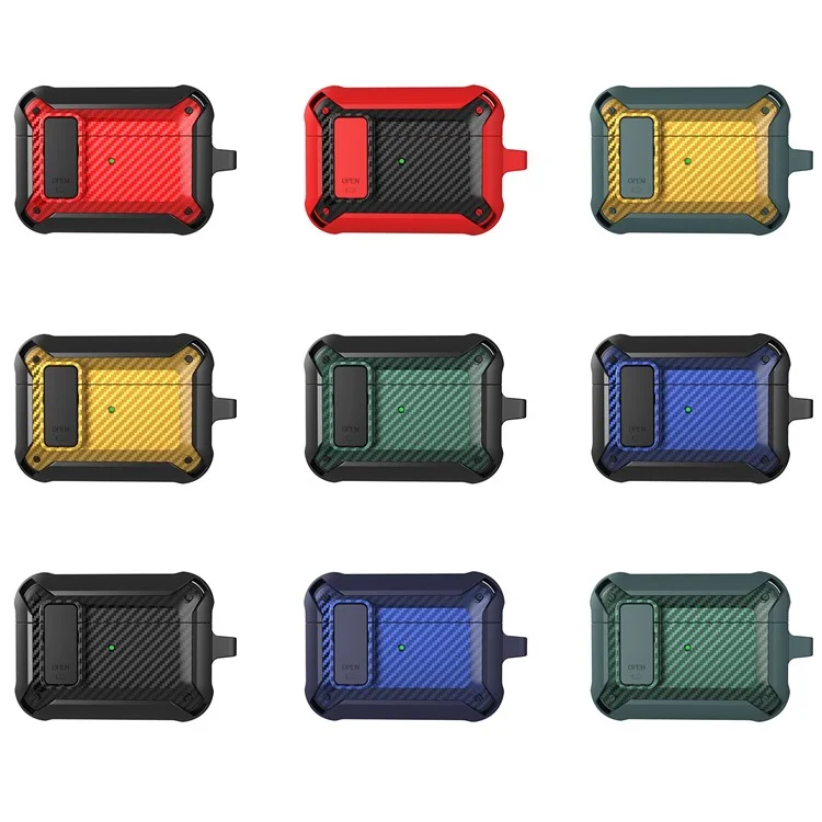 Carbon Fiber Texture Snap-On Lid Diseño Inalámbrico TPU + PC Funda Protectora Para AirPods Pro - Estilo 1