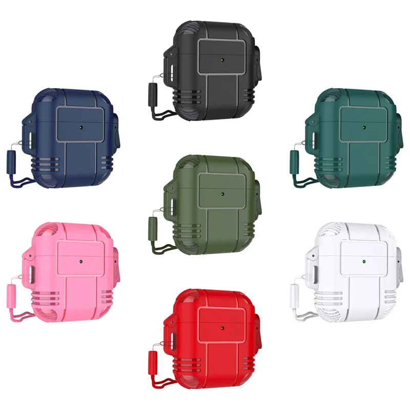 Robot Shape TPU Anti-drop Earbuds Case Protector Scratch Resistant Portable Earphone Charging Case Cover with Strap for AirPods 1/2 - Army Green