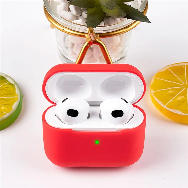 Per AirPods 3 Solid Color Bluetooth Earphone Silicone Protective Case Cover - Rosso