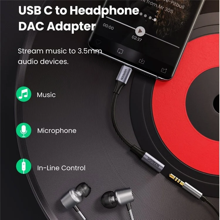 UGREEN 0.1m for iPad Pro/Samsung Galaxy/Google Pixel USB C to 3.5mm Earphone Jack Adapter Audio Aux Cable (DAC Chip)