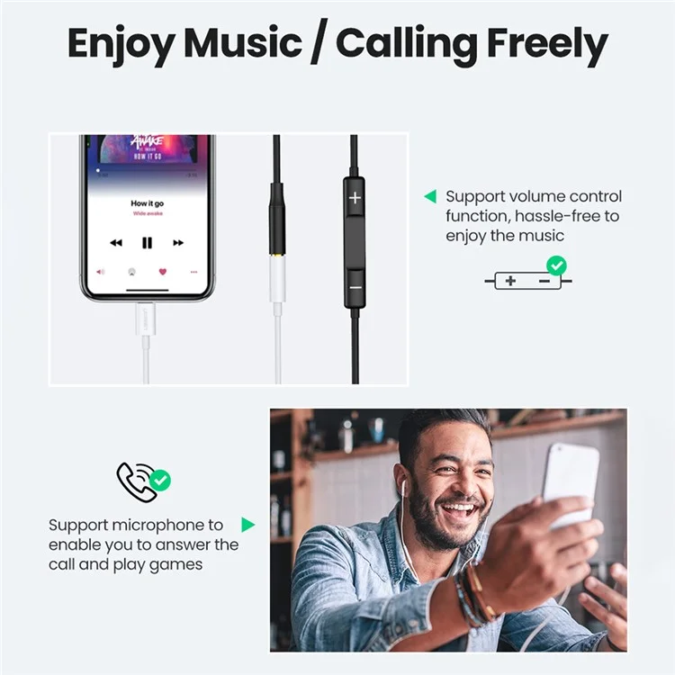 Ugreen Para Iphone 13 12 MFI Lightning a 3.5 mm Convertidor de Auriculares de Cable de Adaptador de Audio