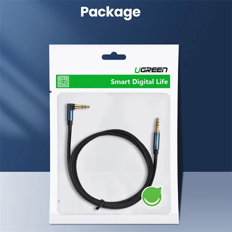 UGREEN 1.5m Para Teléfono Tableta PC Auricular Cable AUX 3.5mm Macho a Macho Ángulo Recto Cable de Extensión de Audio