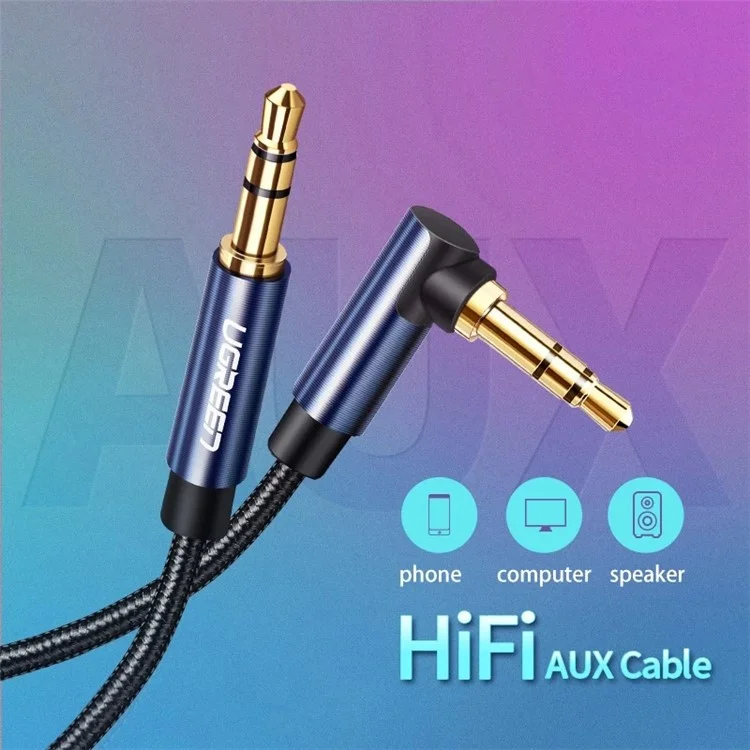 UGREEN 1.5m Para Teléfono Tableta PC Auricular Cable AUX 3.5mm Macho a Macho Ángulo Recto Cable de Extensión de Audio