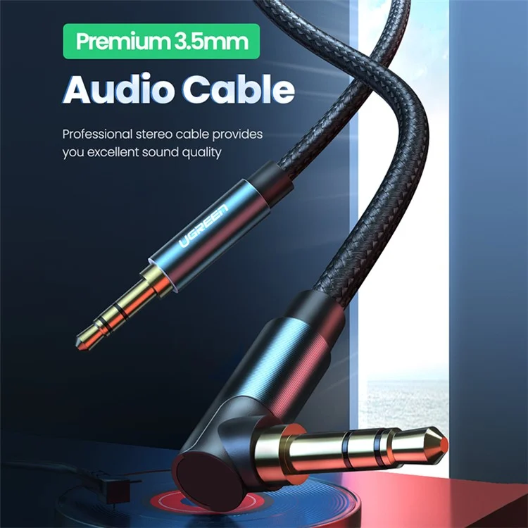 UGREEN 1.5m Para Teléfono Tableta PC Auricular Cable AUX 3.5mm Macho a Macho Ángulo Recto Cable de Extensión de Audio