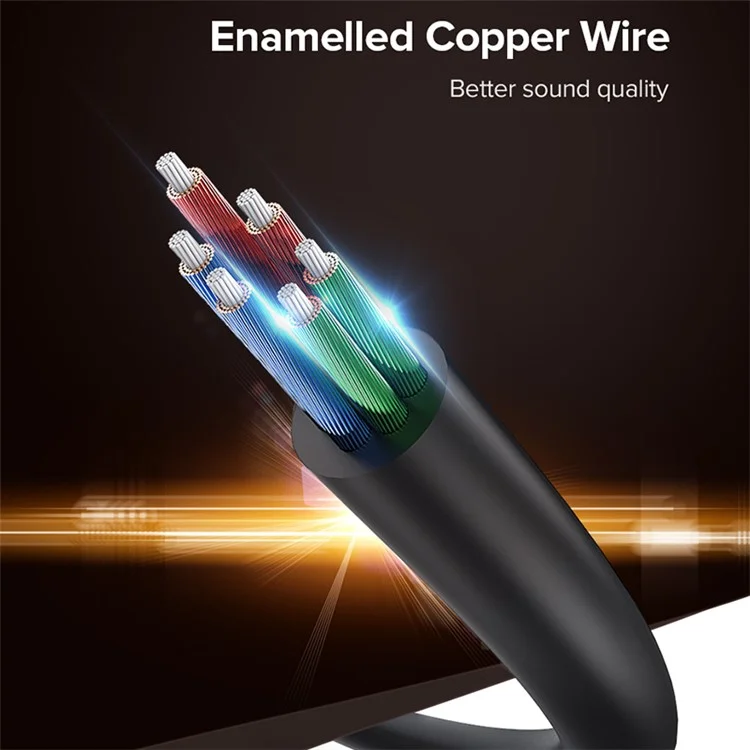 UGREEN 20816 20cm 3.5mm Male to Dual 3.5mm Female Adapter AUX Cable Gold-Plated Connectors Braided Copper Wire for PCs/Laptops/Smartphones - Black