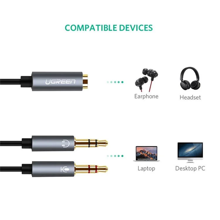 UGREEN 3.5mm Stereo Y Splitter Cable 1 Female to 2 Male Headphone Adapter Cord