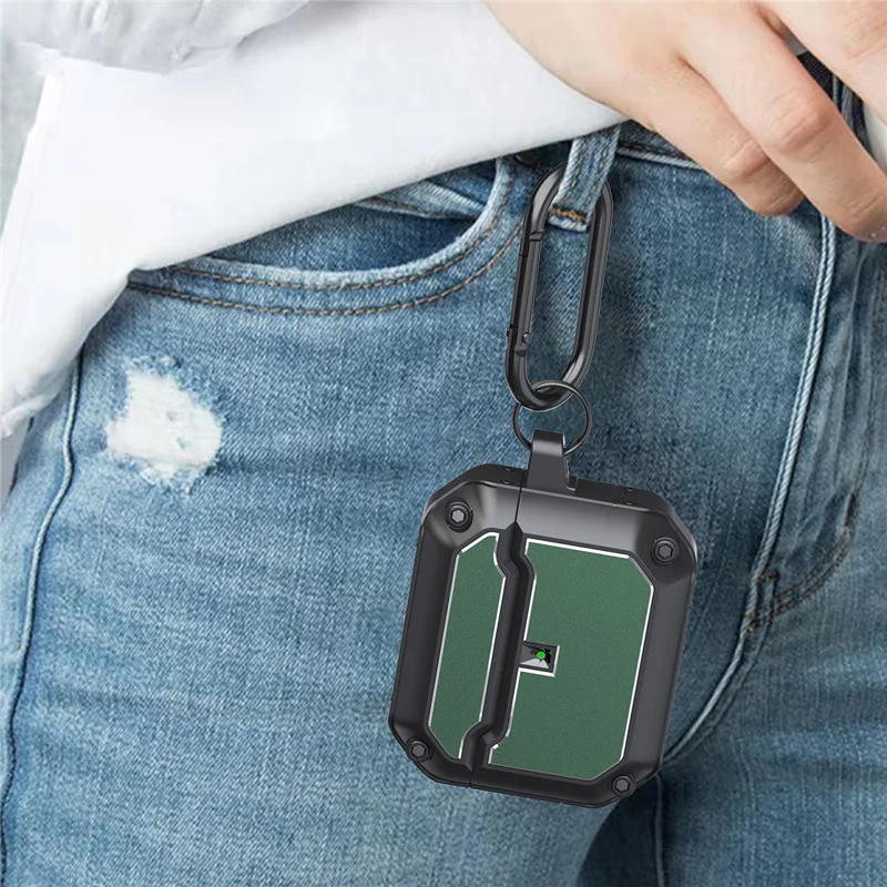 For Apple AirPods 3 Bluetooth-compatible Earphone Protective Case TPU + Hardware Charging Box Shell with Keychain - Green