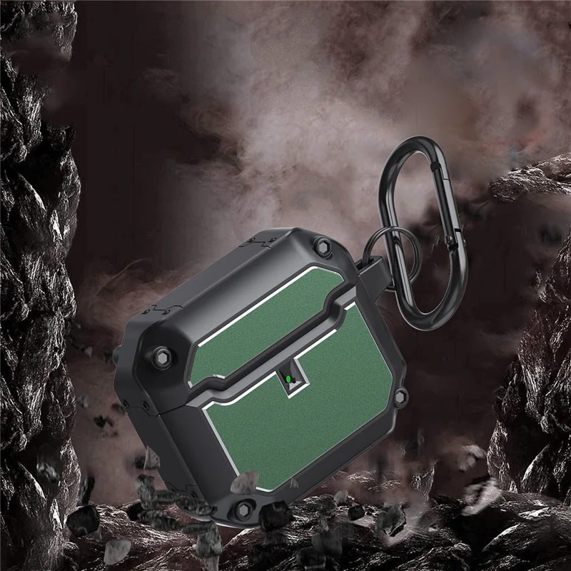 For Apple AirPods 3 Bluetooth-compatible Earphone Protective Case TPU + Hardware Charging Box Shell with Keychain - Green