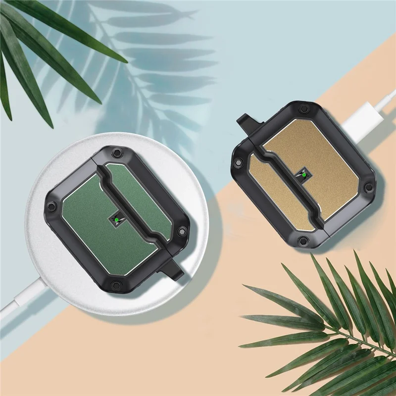 For Apple AirPods 3 Bluetooth-compatible Earphone Protective Case TPU + Hardware Charging Box Shell with Keychain - Green