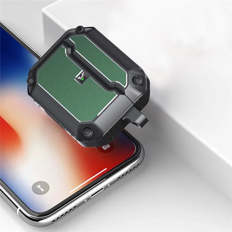 For Apple AirPods 3 Bluetooth-compatible Earphone Protective Case TPU + Hardware Charging Box Shell with Keychain - Green