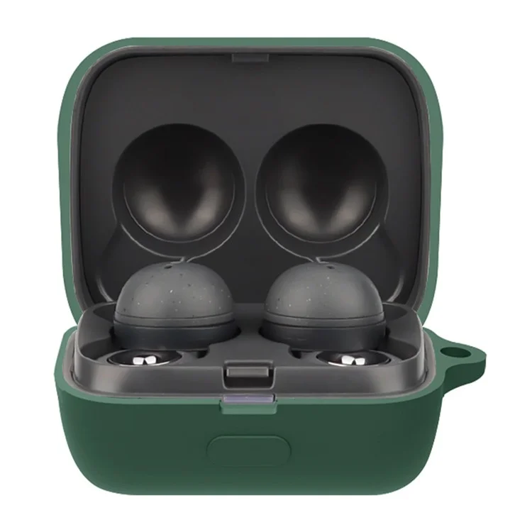 For Sony WF-L900 Earphone Charging Box Silicone Protective Case Bluetooth-compatible Earbuds Cover with Buckle - Blackish Green