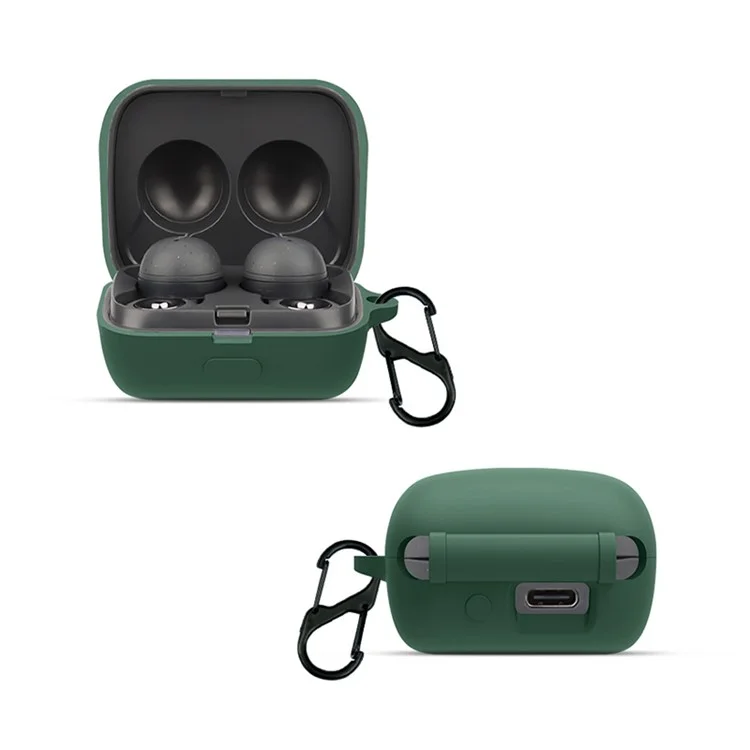 For Sony WF-L900 Earphone Charging Box Silicone Protective Case Bluetooth-compatible Earbuds Cover with Buckle - Blackish Green