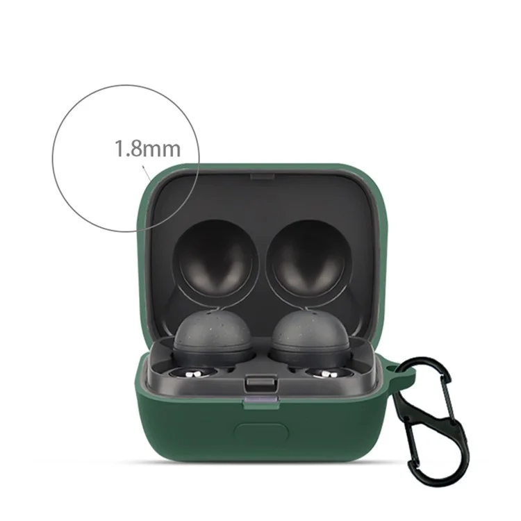 For Sony WF-L900 Earphone Charging Box Silicone Protective Case Bluetooth-compatible Earbuds Cover with Buckle - Blackish Green