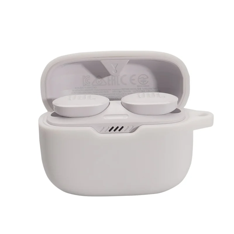 For JBL TUNE 130NC Bluetooth-compatible Earphone Silicone Protective Case Headphone Anti-fall Cover with Anti-lost Buckle - White