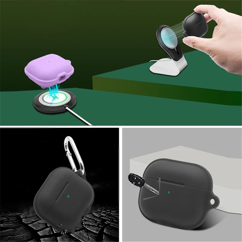 For Apple AirPods 3 Case Cover Portable Protective Case Earbuds Soft Silicone Protector with Keychain - Green