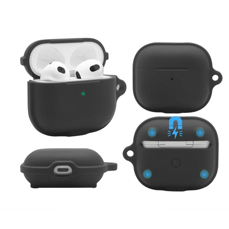 For Apple AirPods 3 Case Cover Portable Protective Case Earbuds Soft Silicone Protector with Keychain - Green